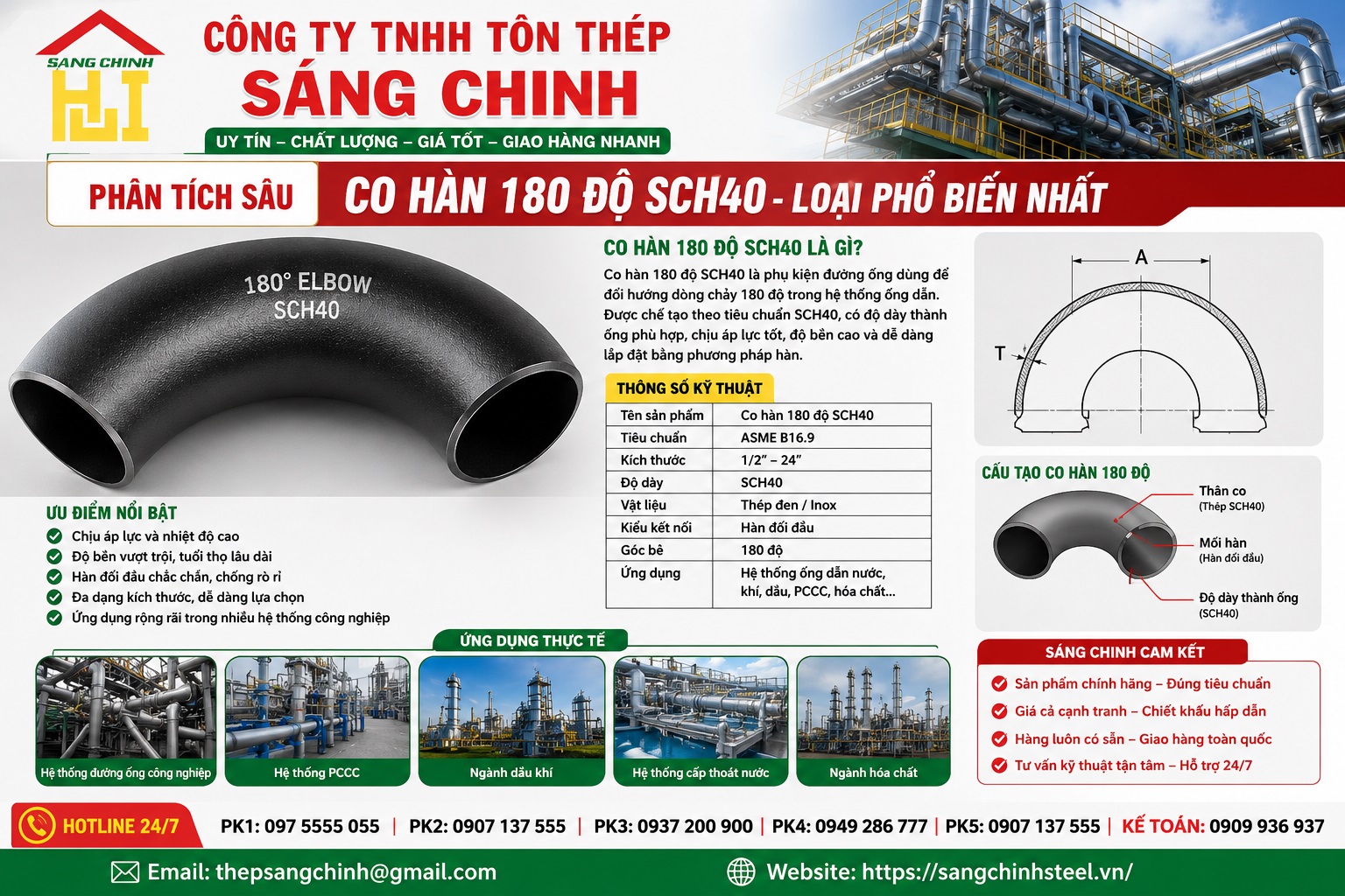 Co Hàn 180 Độ SCH20 SCH40 SCH80
