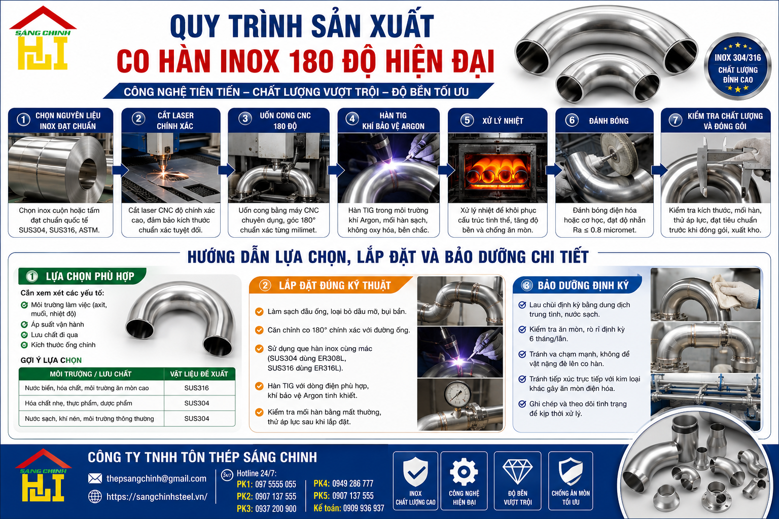 Co Hàn INOX 180 Độ SUS304/316/201