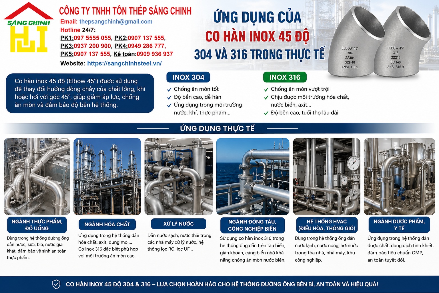 Co hàn inox 45 độ 304, 316 (co lơi)