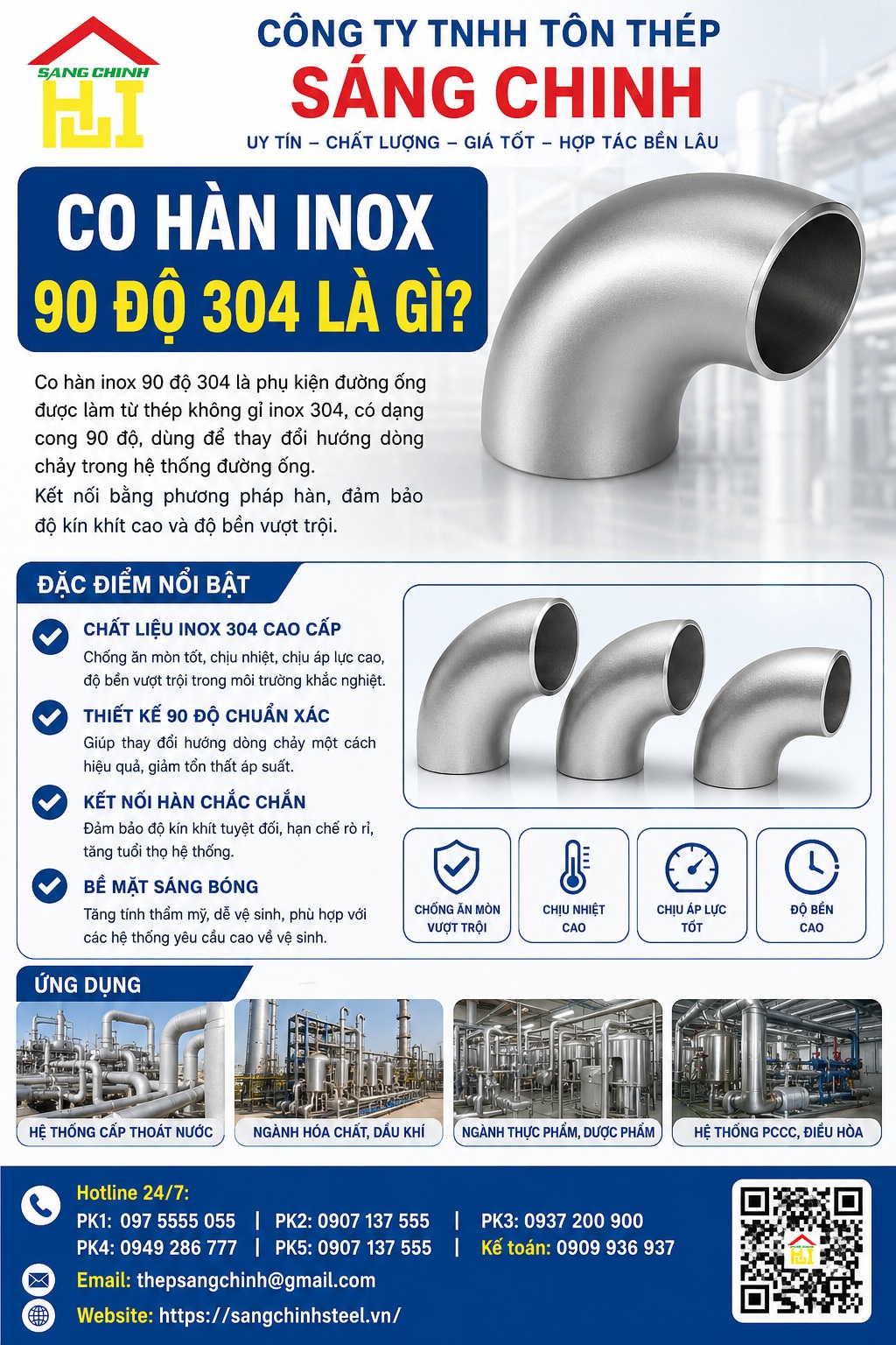 Co hàn inox 90 độ 304