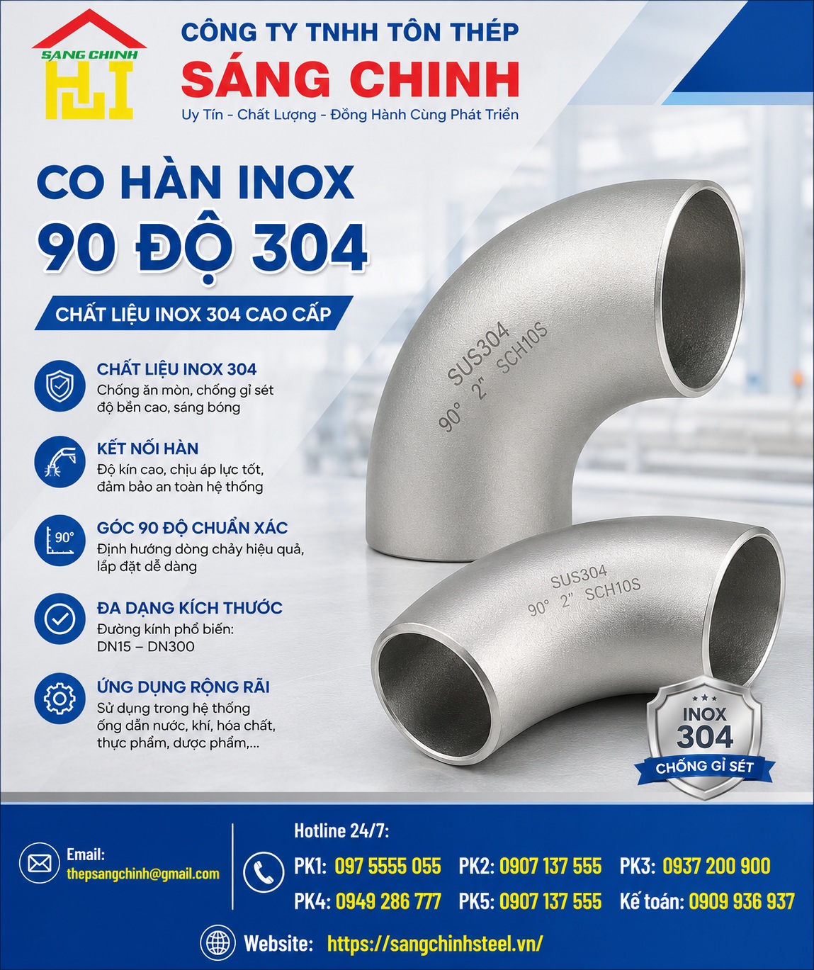 Co hàn inox 90 độ 304