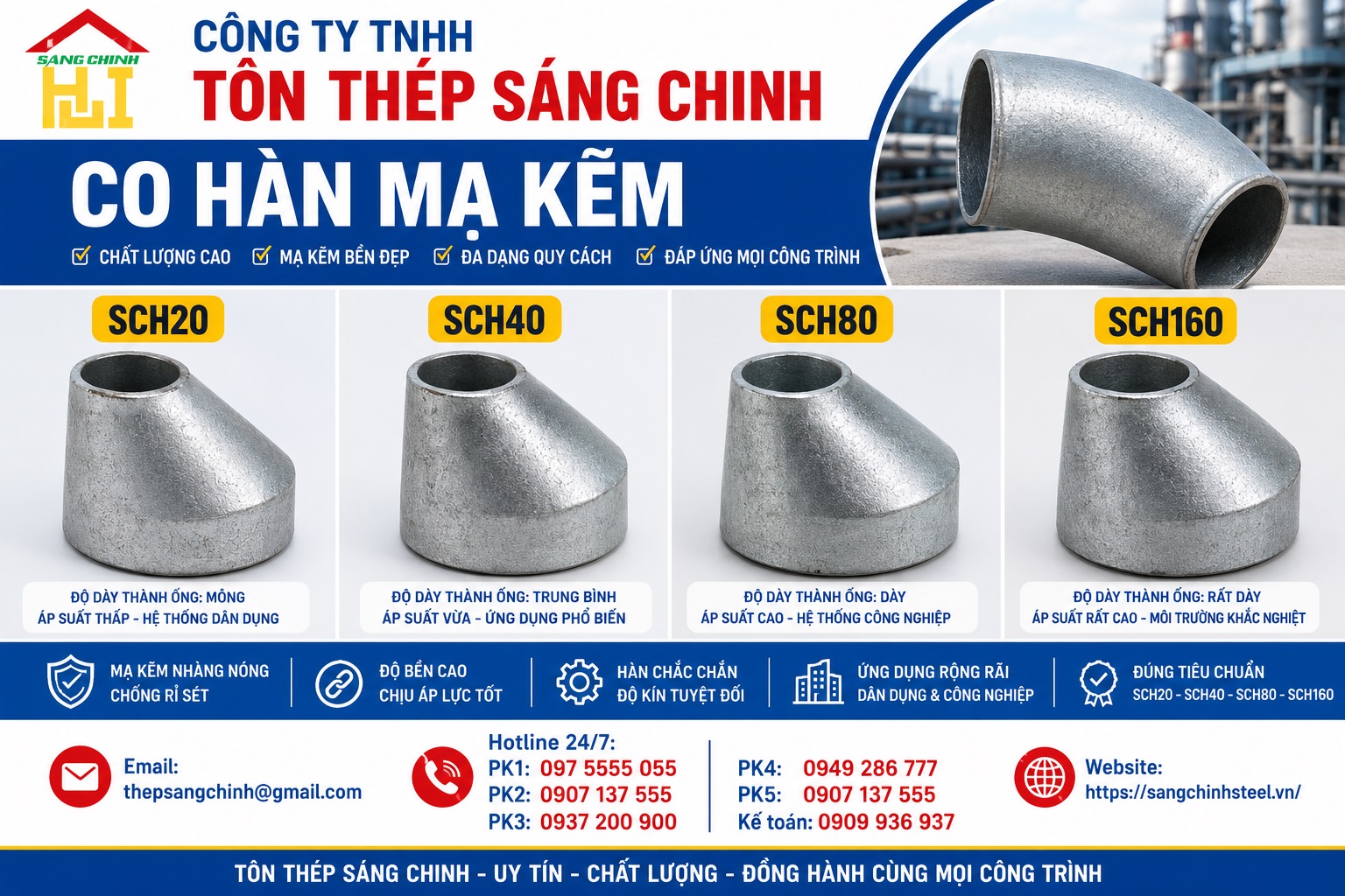 Co Hàn Mạ Kẽm SCH20 SCH40 SCH80 SCH160