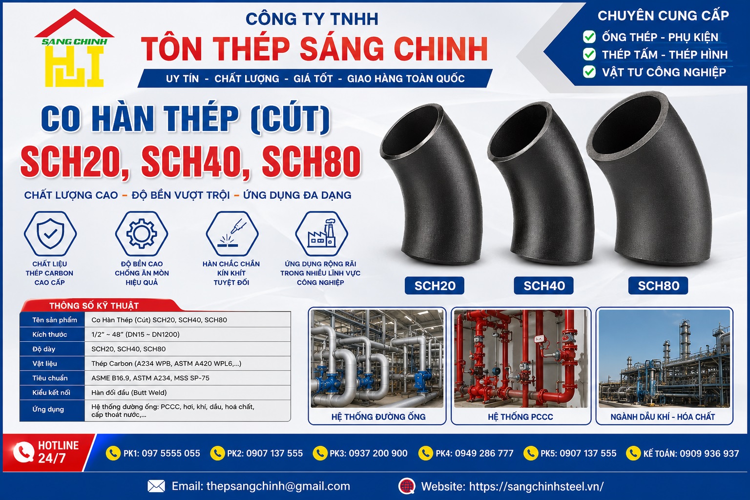 Co Hàn Thép (Cút) SCH20, SCH40, SCH80