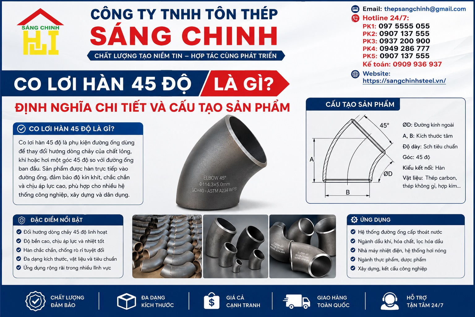 Co lơi hàn 45 độ (chếch) SCH20 SCH40 SCH80