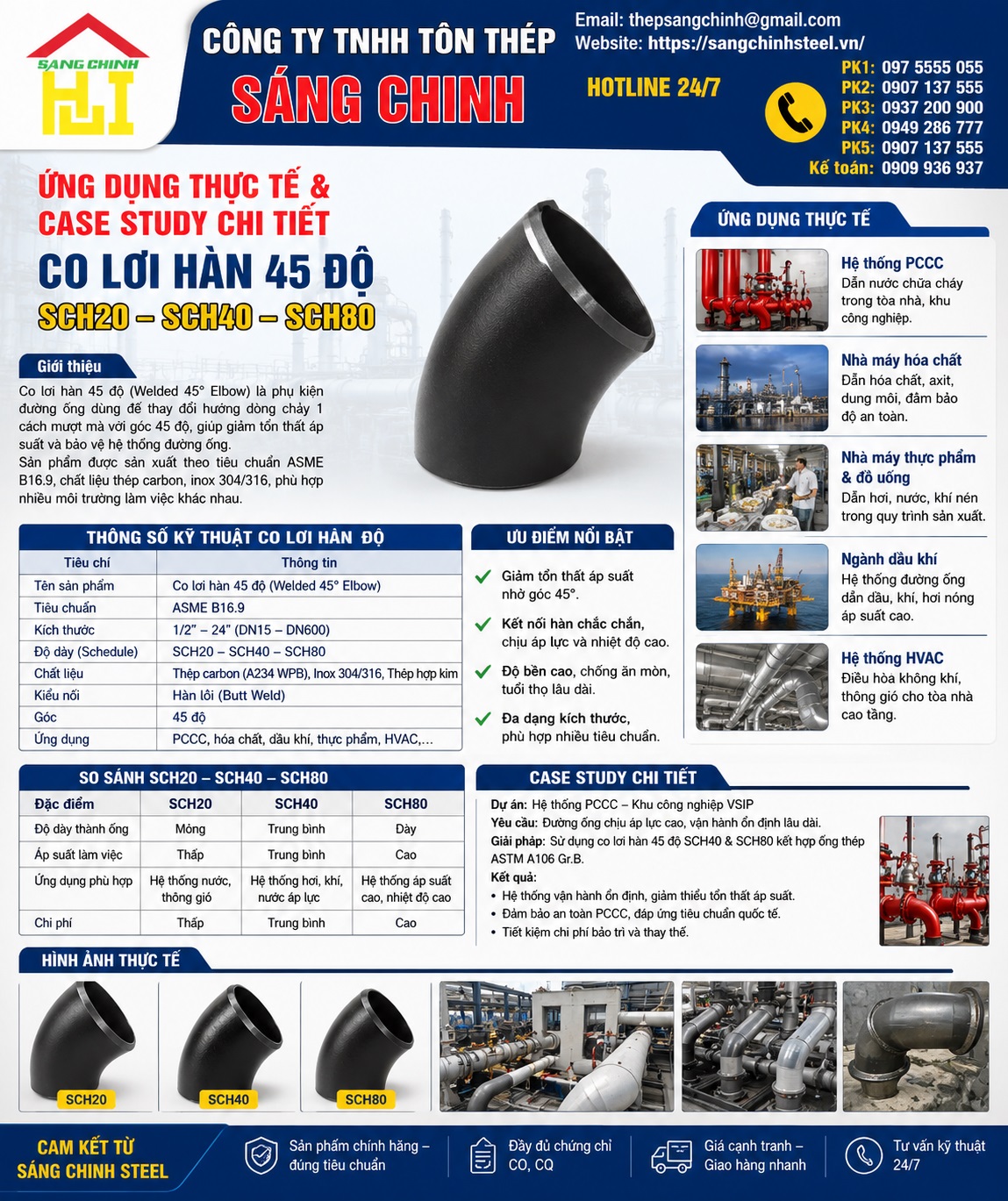 Co lơi hàn 45 độ (chếch) SCH20 SCH40 SCH80