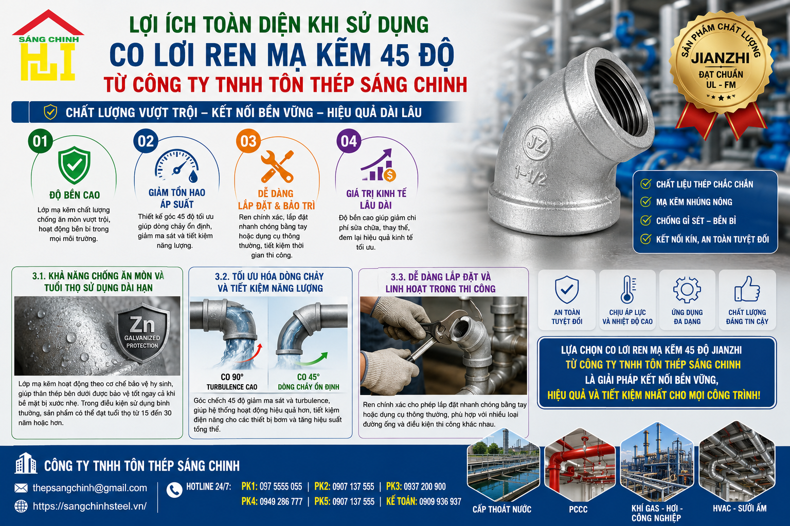 Co Lơi Ren Mạ Kẽm 45 Độ (Chếch)