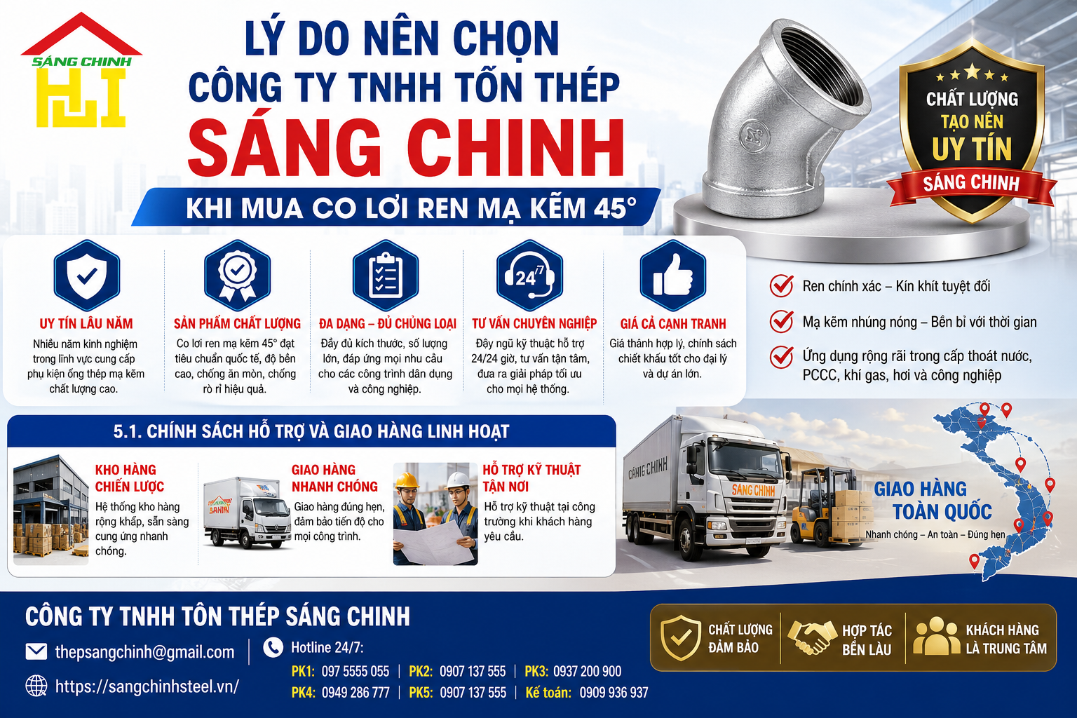 Co Lơi Ren Mạ Kẽm 45 Độ (Chếch)