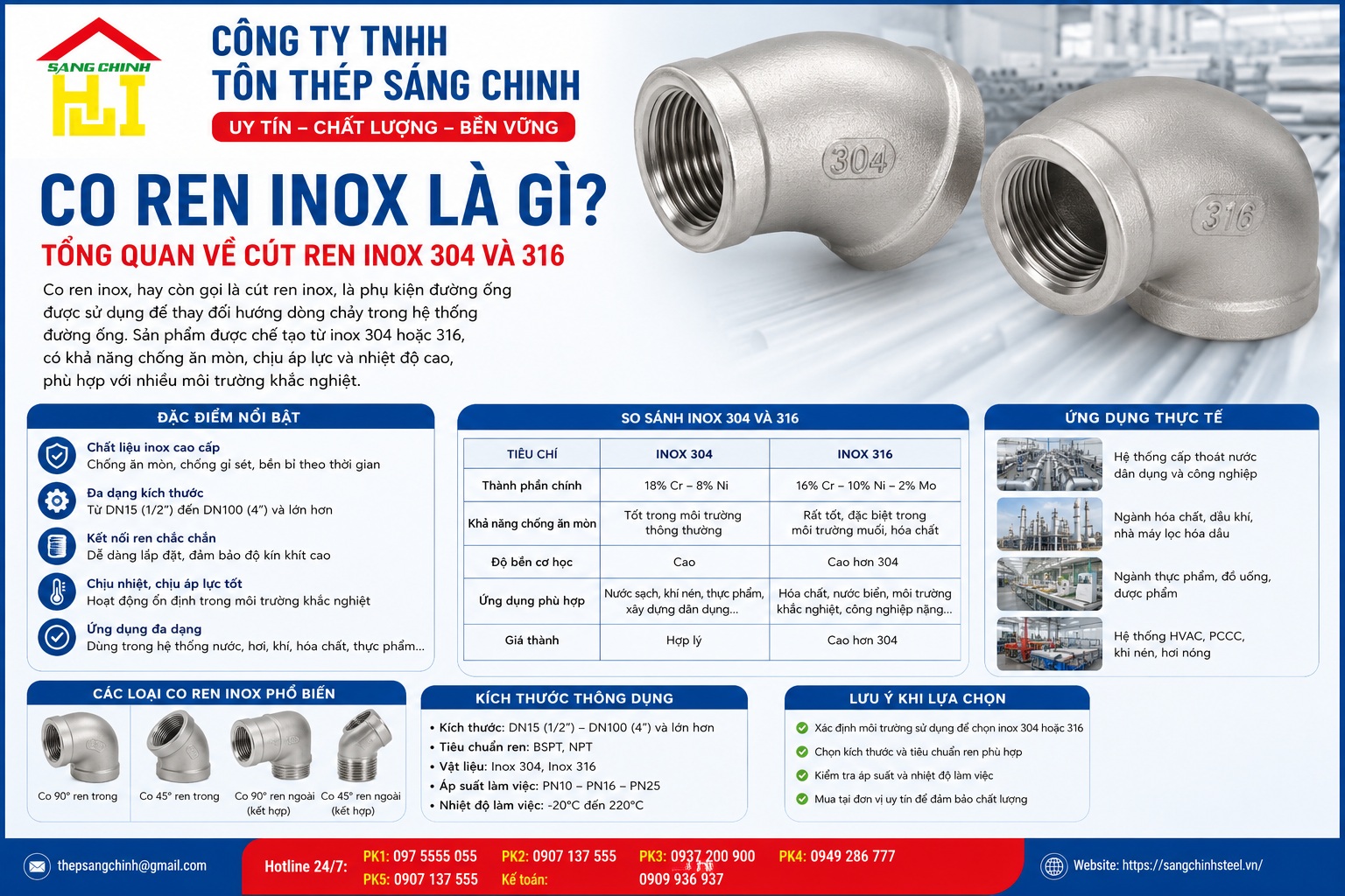 Co ren inox 304, 316 (cút ren inox)