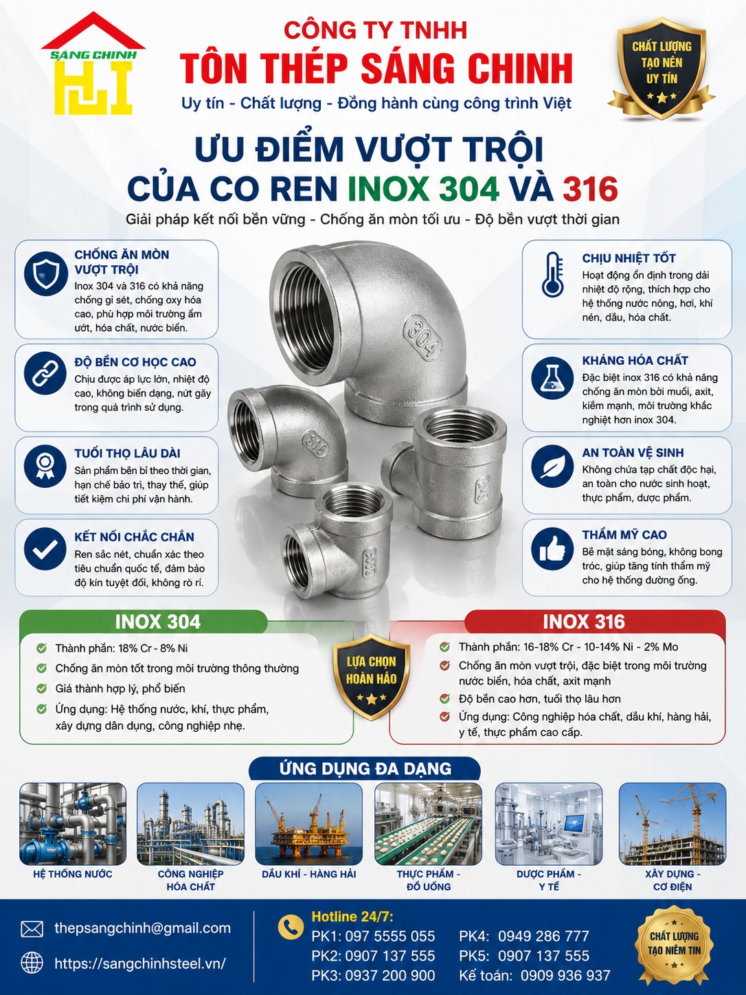 Co ren inox 304, 316 (cút ren inox)