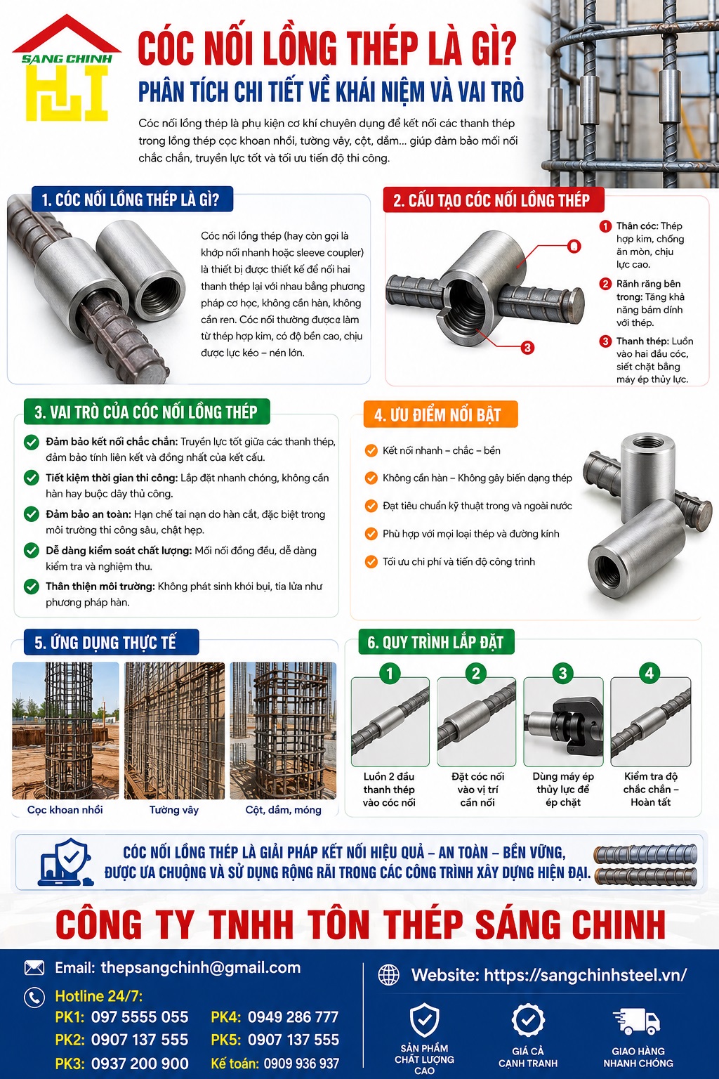 Cóc nối lồng thép cọc khoan nhồi và tường vây