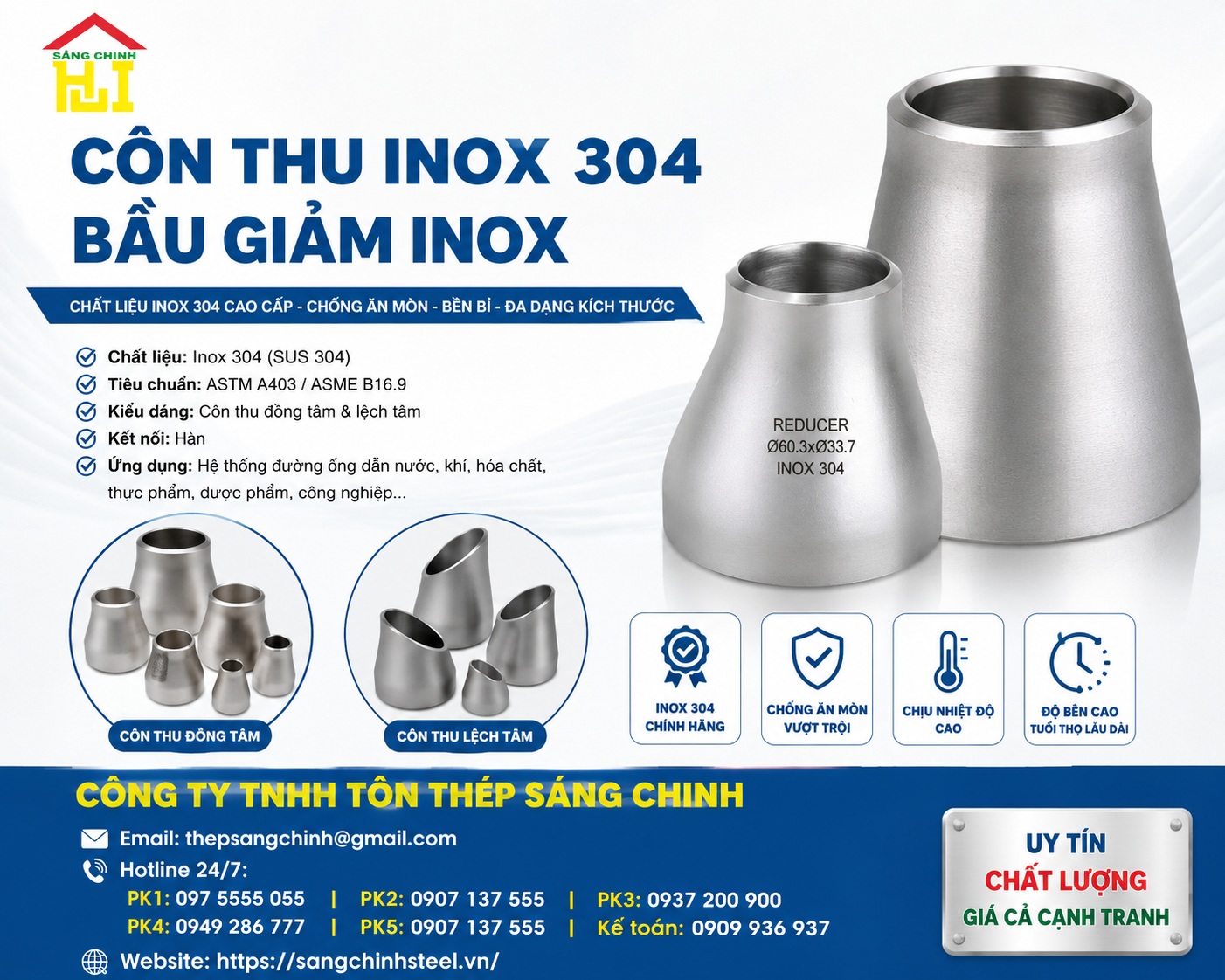 Côn thu inox 304 – Bầu giảm inox