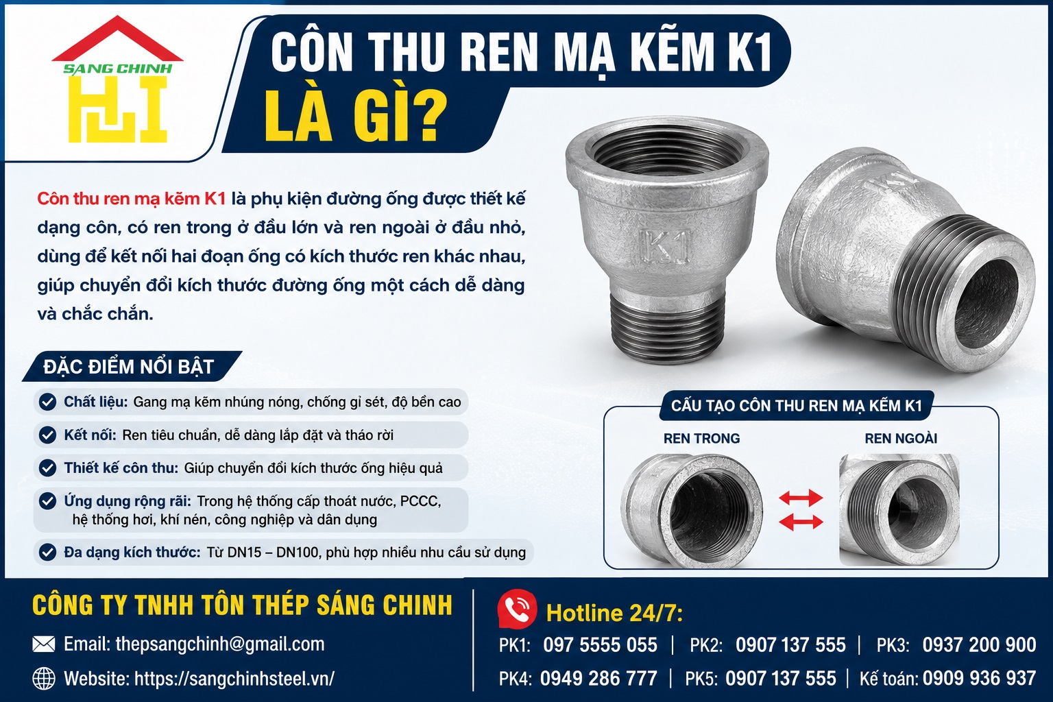 Côn thu ren mạ kẽm giá rẻ K1 (bầu)