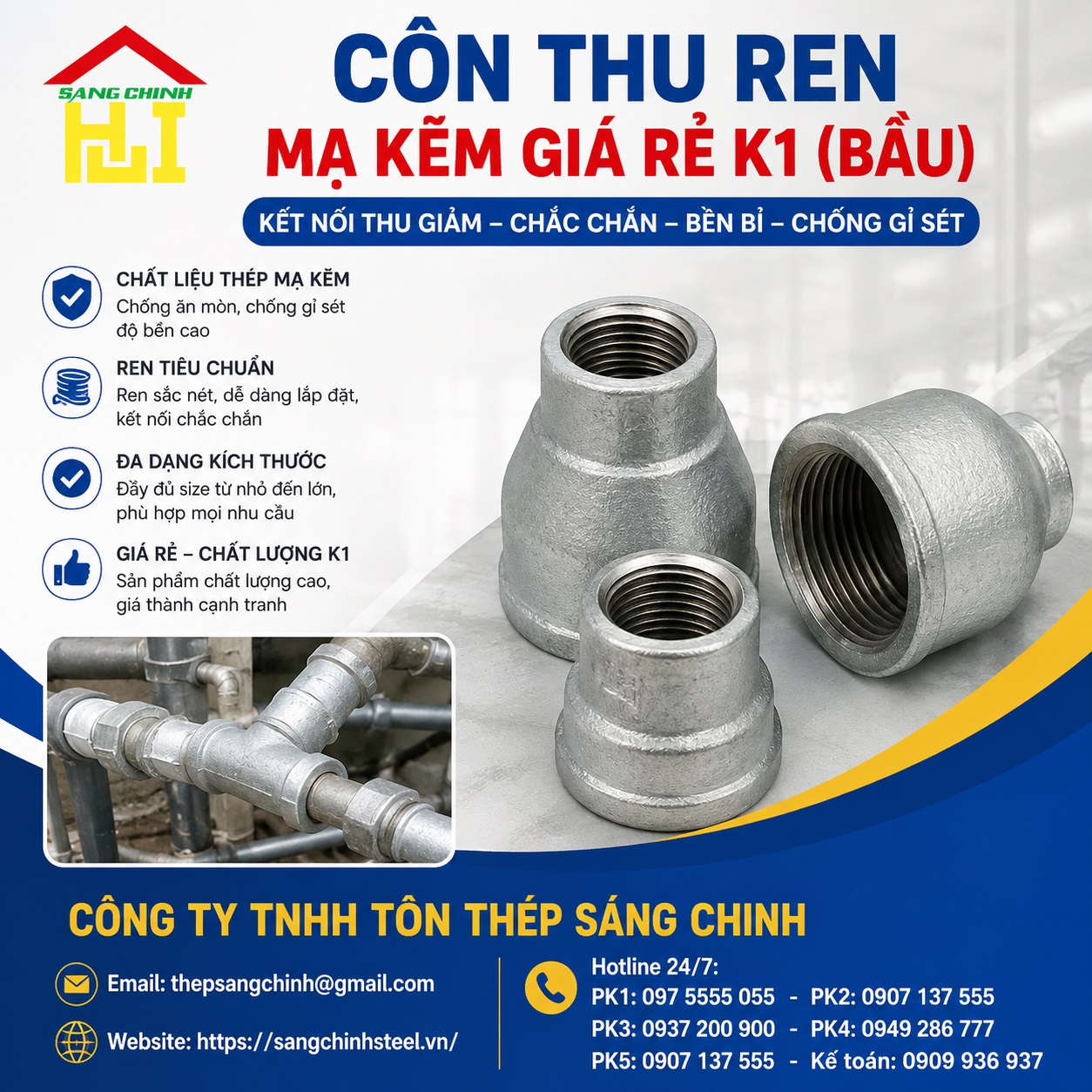 Côn thu ren mạ kẽm giá rẻ K1 (bầu)