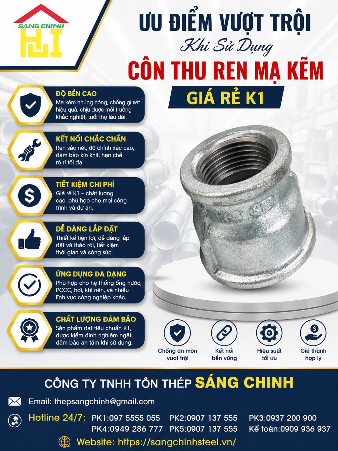 Côn thu ren mạ kẽm giá rẻ K1 (bầu)