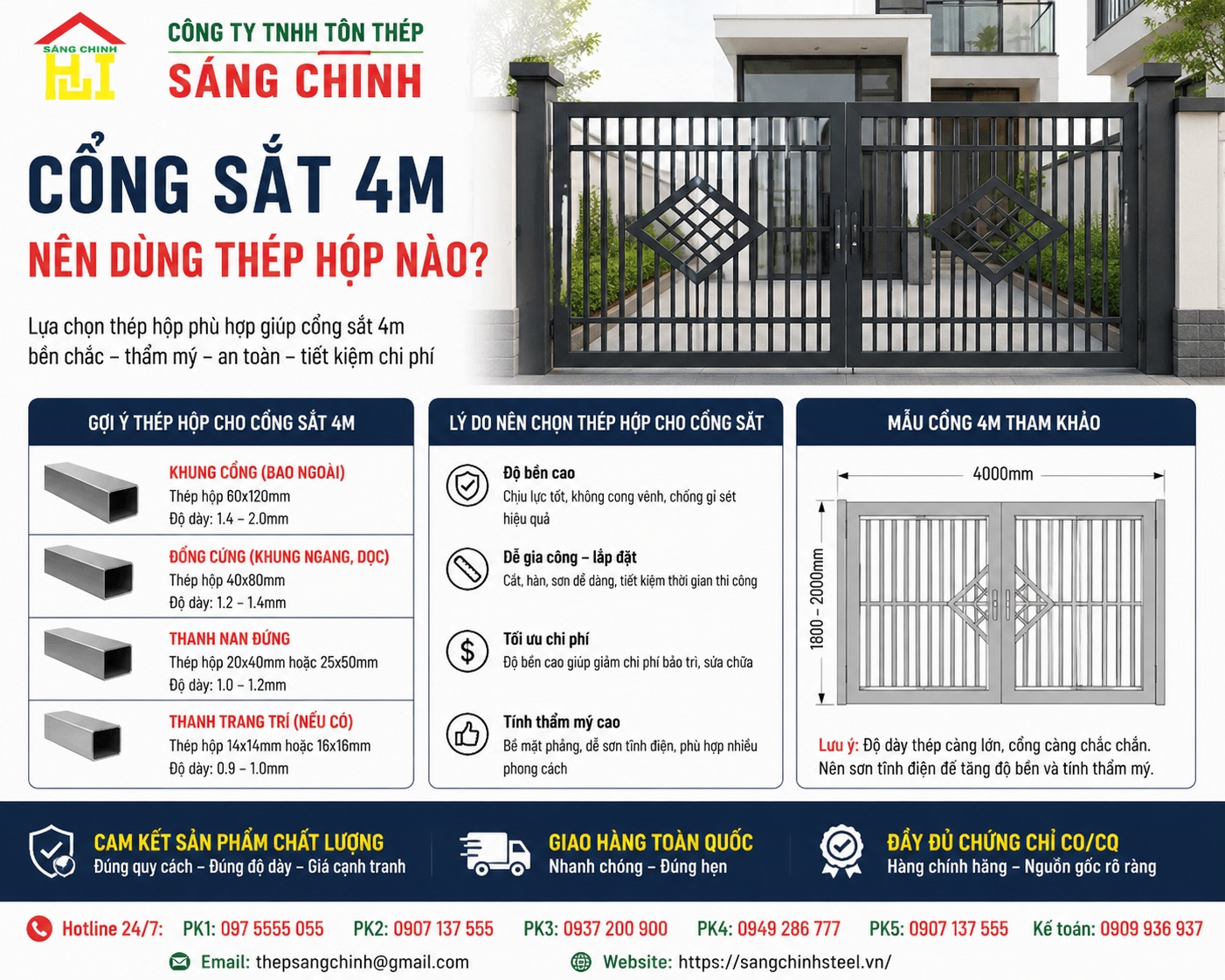 Cổng sắt 4m nên dùng thép hộp nào?