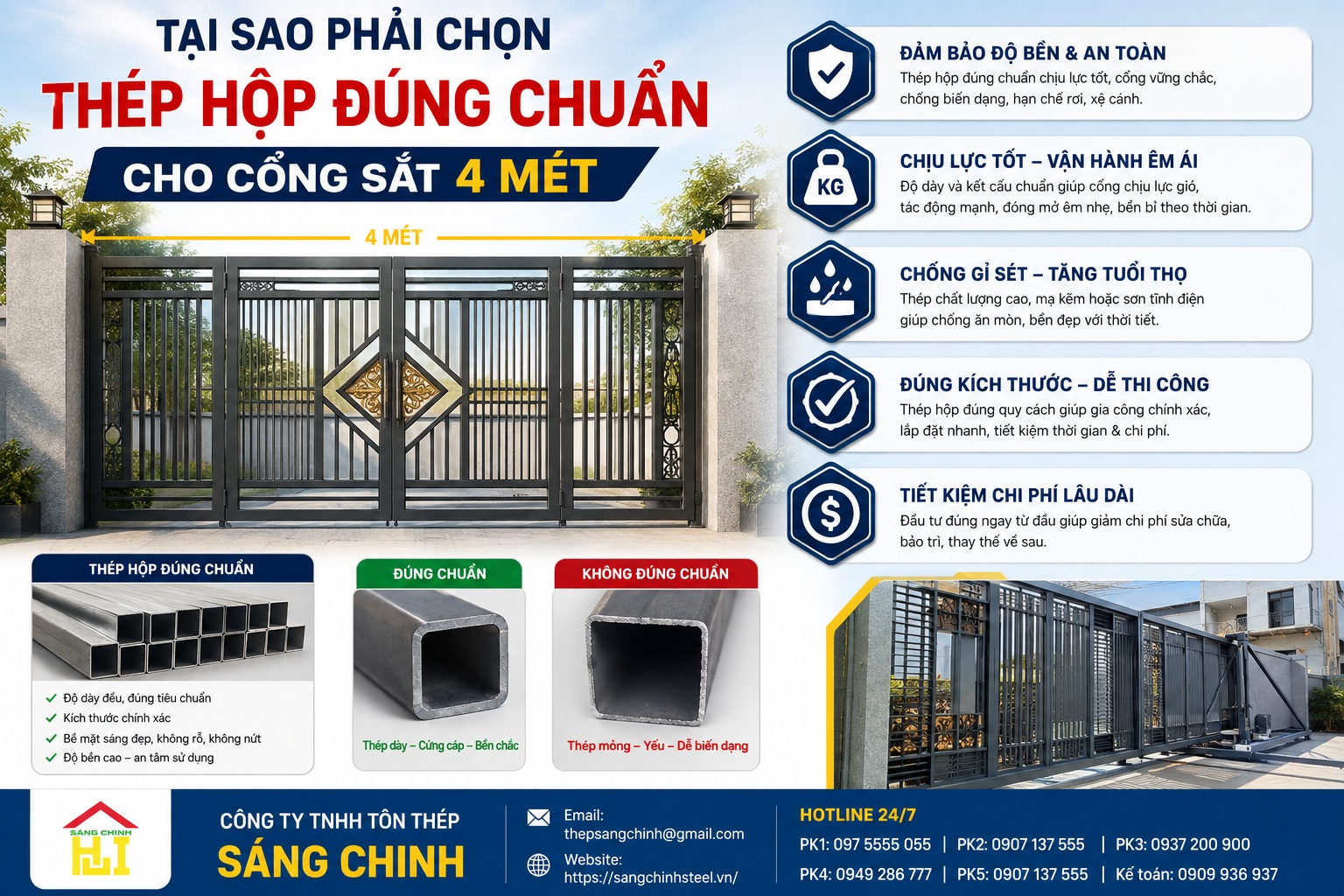 Cổng sắt 4m nên dùng thép hộp nào?