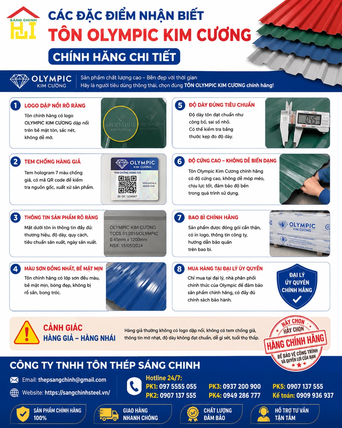 Đặc điểm nhận biết tôn Olympic kim cương chính hãng