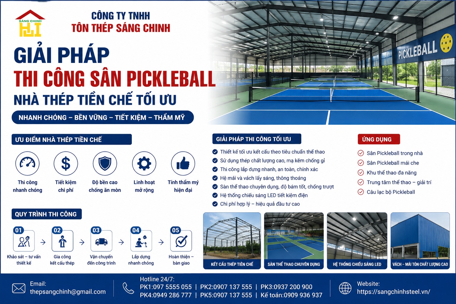 Giải pháp thi công sân pickleball nhà thép tiền chế tối ưu