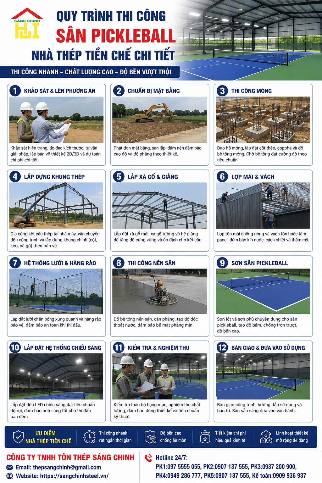 Giải pháp thi công sân pickleball nhà thép tiền chế tối ưu
