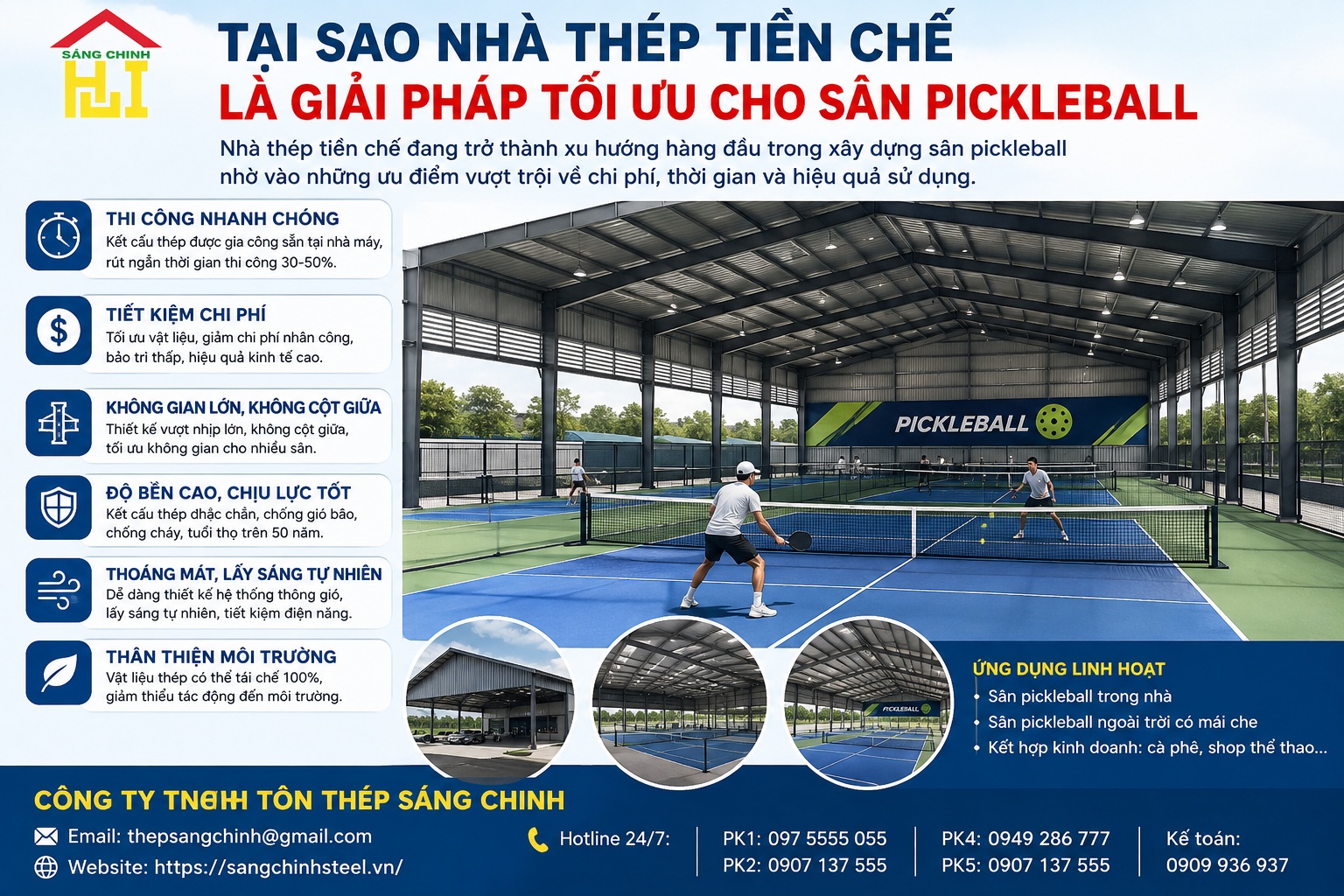 Giải pháp thi công sân pickleball nhà thép tiền chế tối ưu