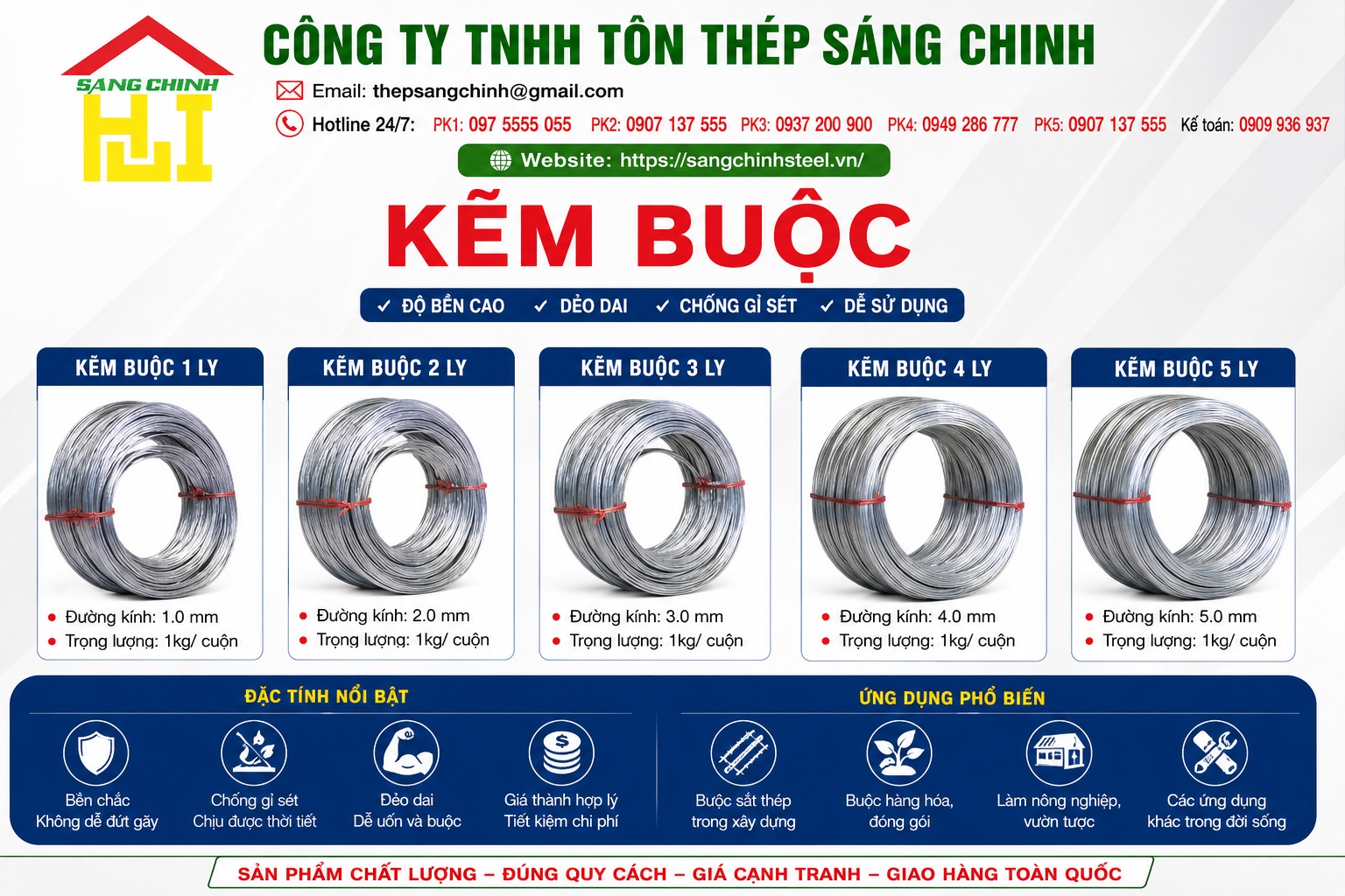 Kẽm buộc 1 ly, 2ly, 3ly, 4ly, 5ly
