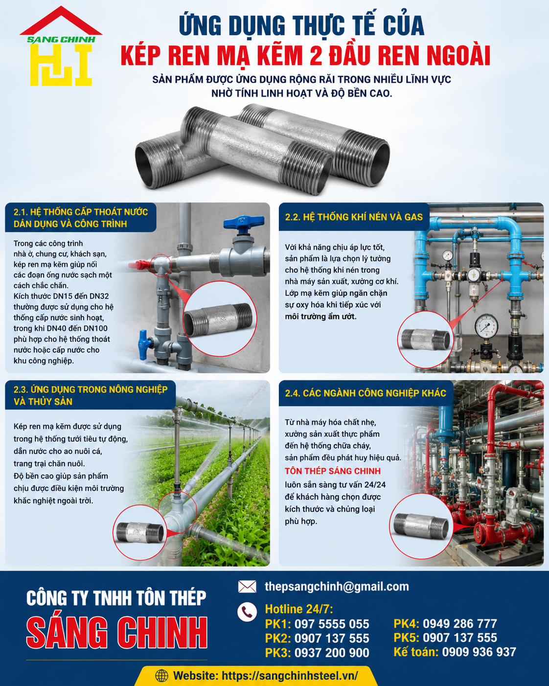 Kép Ren Mạ Kẽm (2 đầu ren ngoài DN15-DN100)
