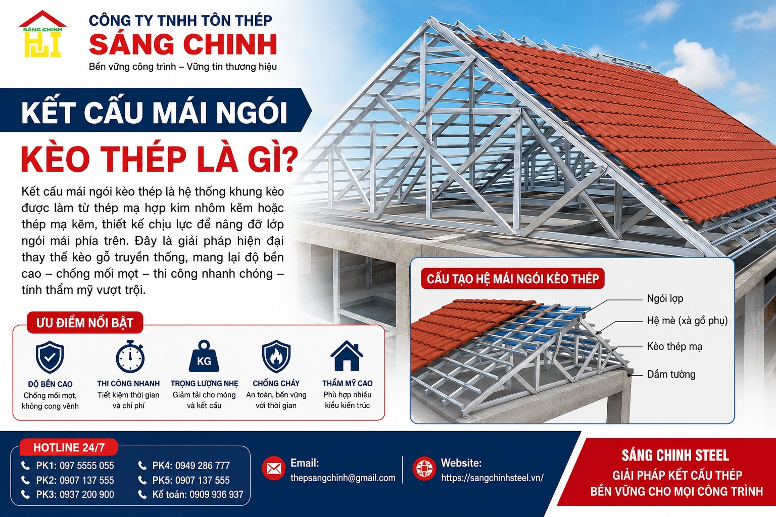 Kết cấu mái ngói kèo thép, cấu tạo, ưu nhược điểm và lưu ý khi thi công