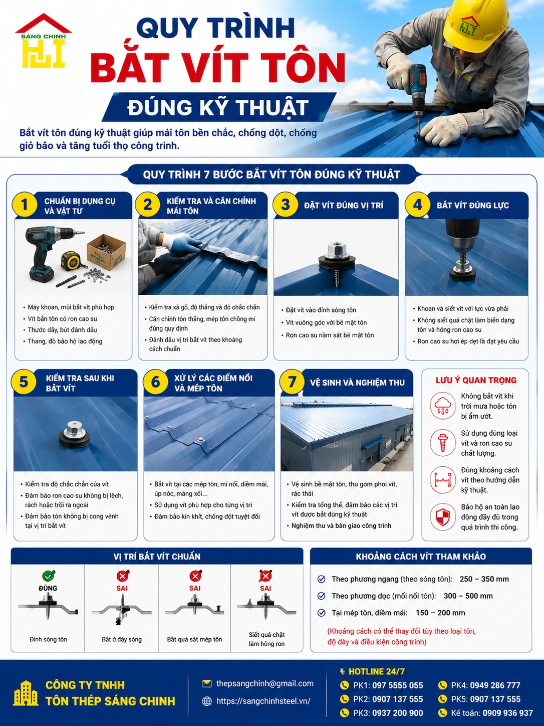 Khoảng cách vít tôn