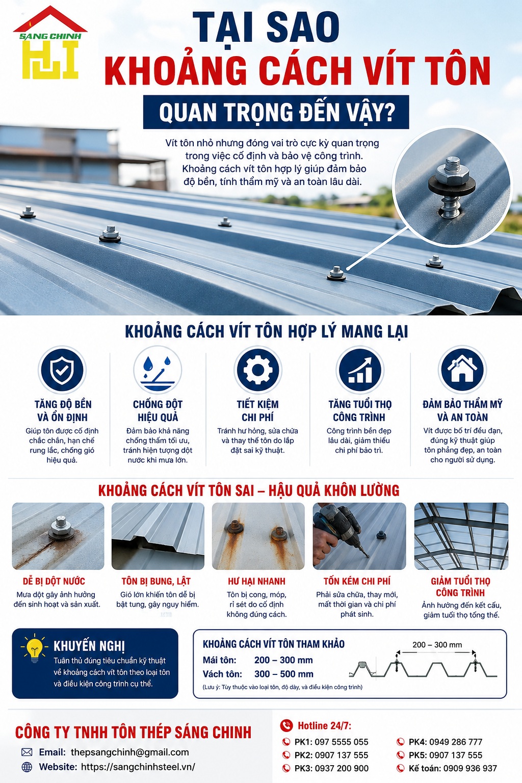 Khoảng cách vít tôn
