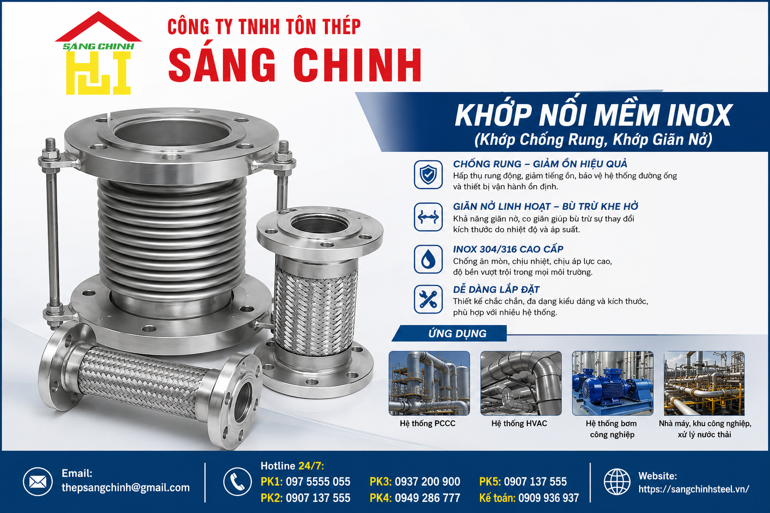 Khớp Nối Mềm INOX (Khớp Chống Rung, Khớp Giãn Nở)