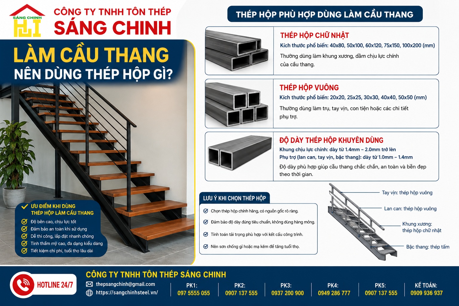 Làm cầu thang nên dùng thép hộp gì?