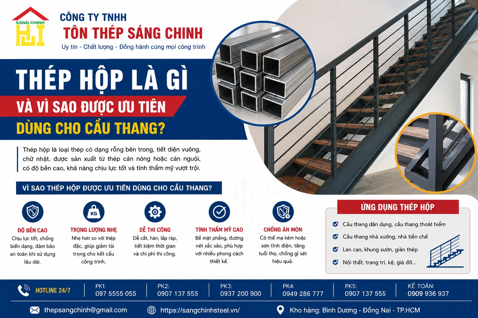 Làm cầu thang nên dùng thép hộp gì?