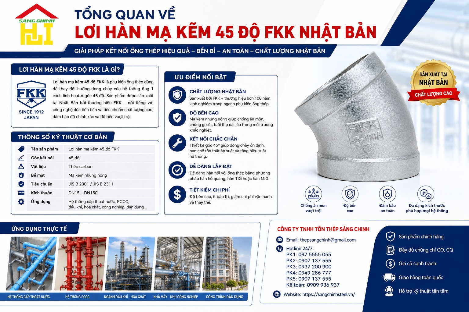Lơi hàn mạ kẽm 45 độ FKK – Nhật