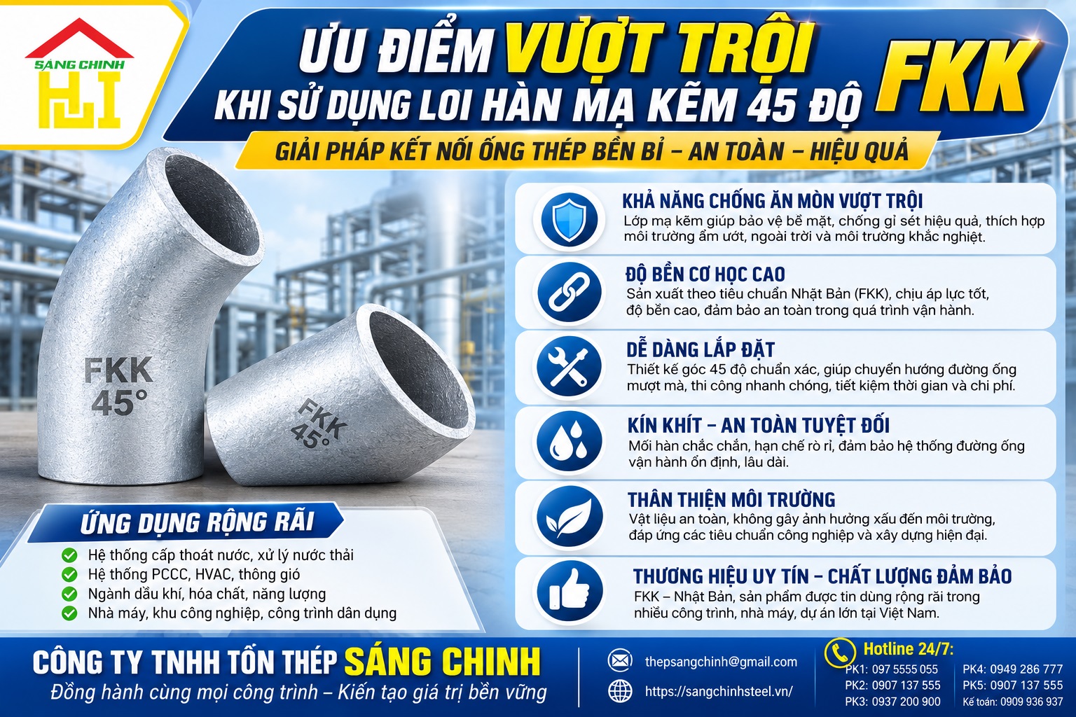 Lơi hàn mạ kẽm 45 độ FKK – Nhật