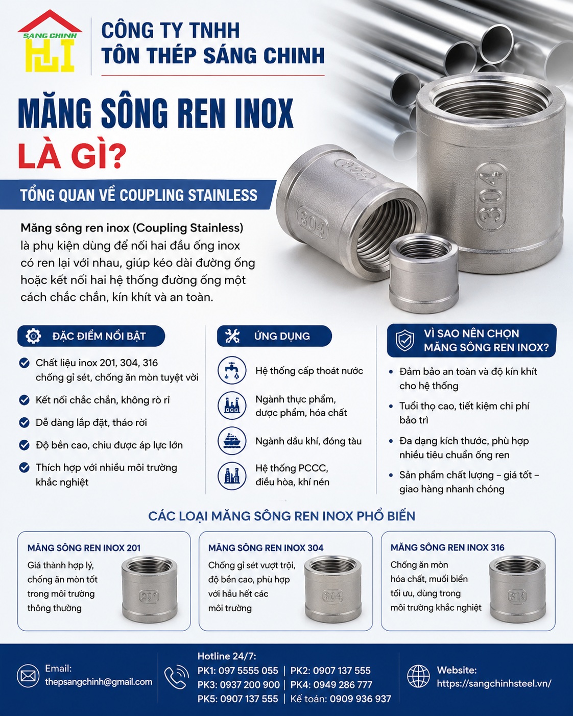 Măng sông ren inox (coupling stainless)