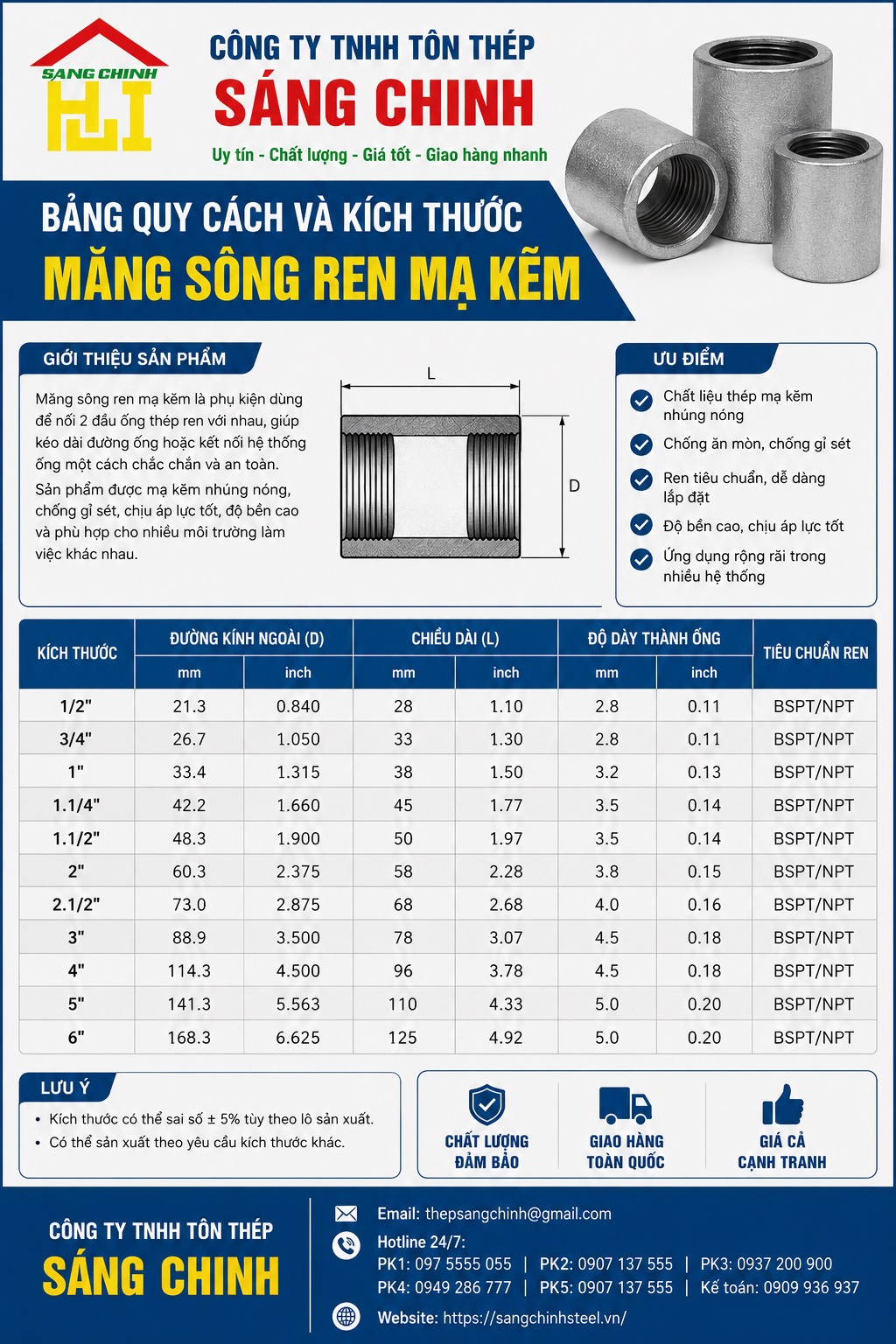 Măng Sông Ren Mạ Kẽm (D17- D114)