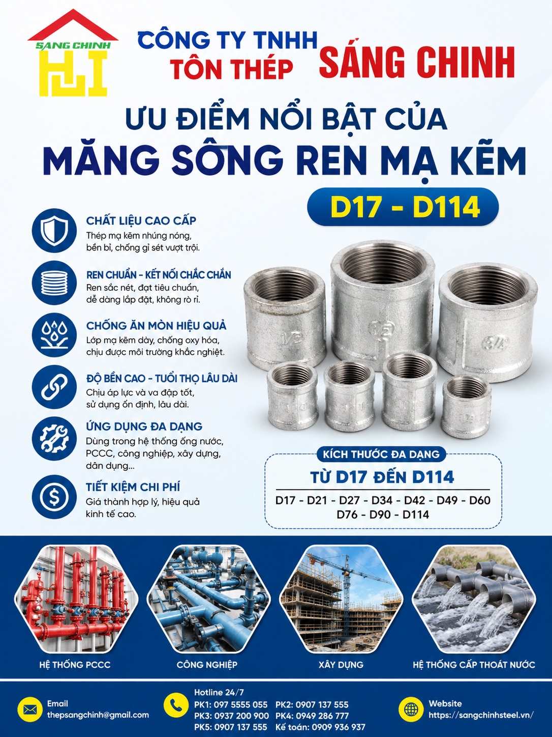 Măng Sông Ren Mạ Kẽm (D17- D114)