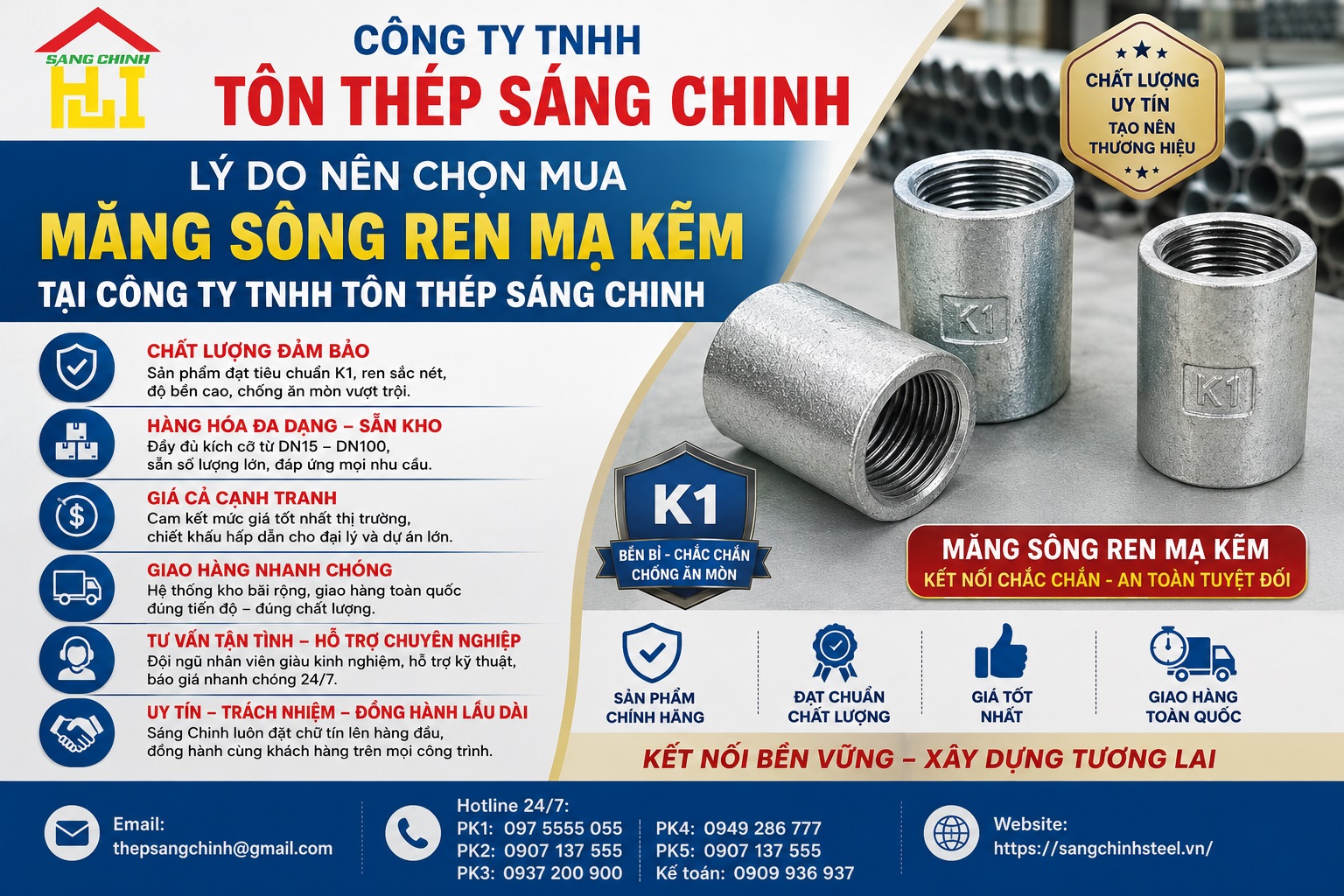 Măng sông ren mạ kẽm giá rẻ k1