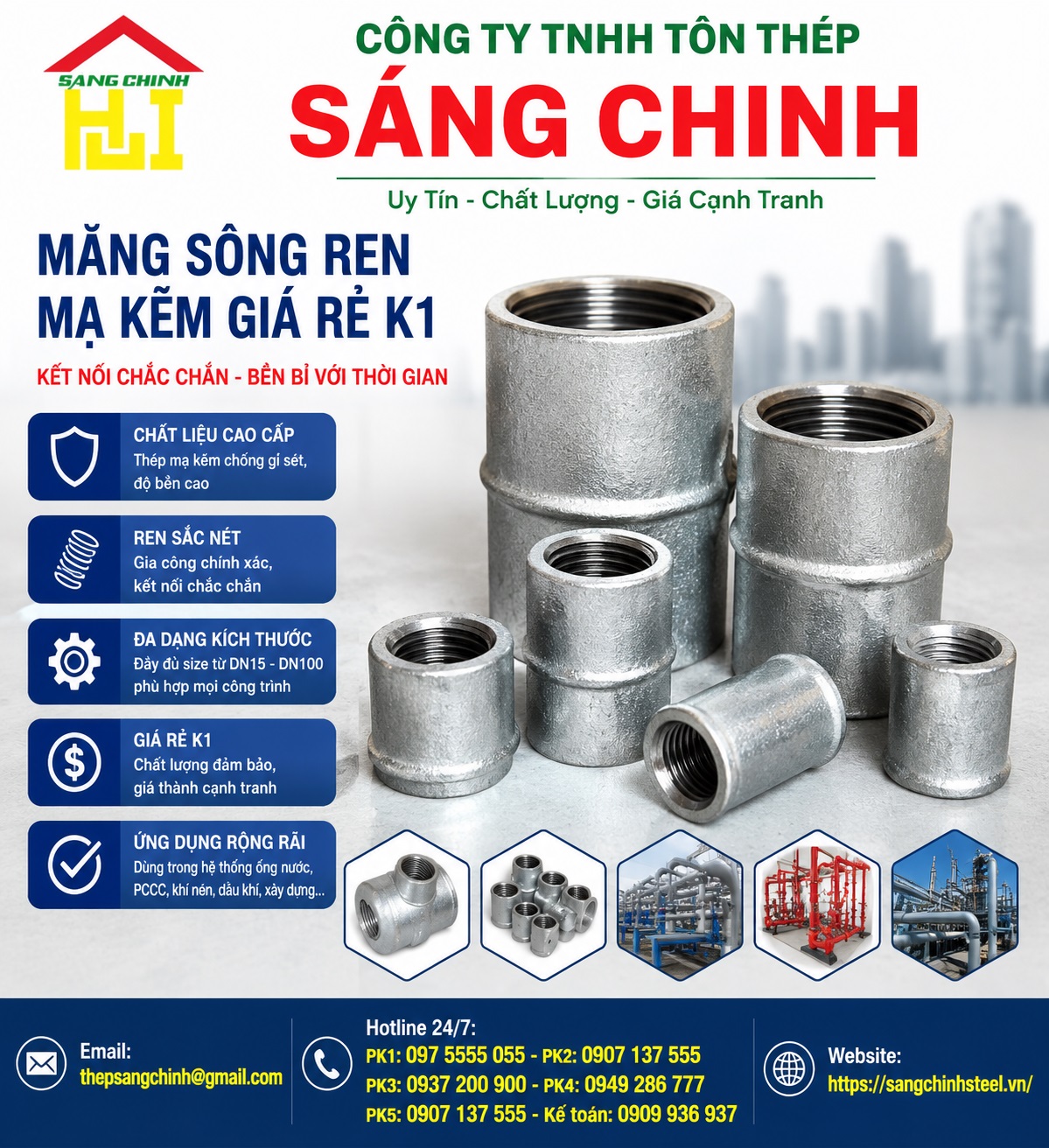 Măng sông ren mạ kẽm giá rẻ k1