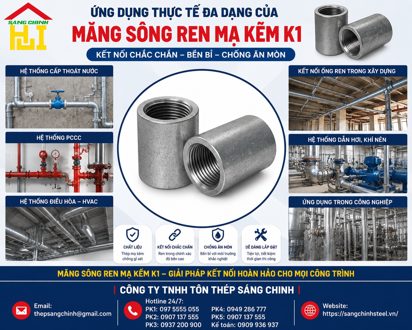 Măng sông ren mạ kẽm giá rẻ k1
