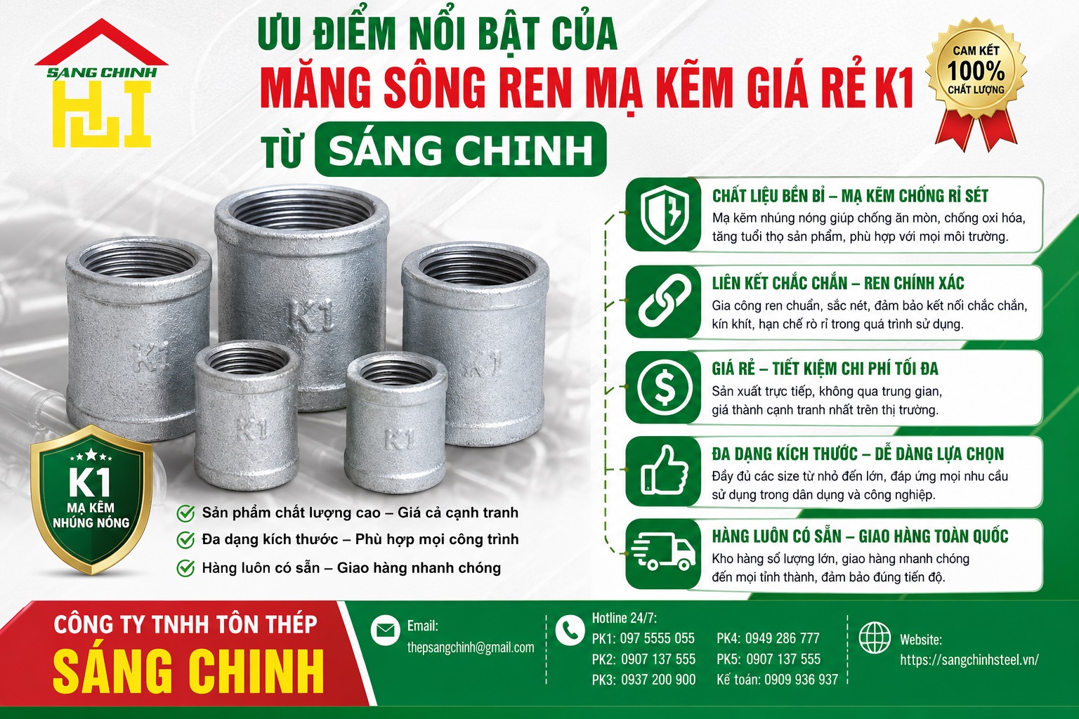 Măng sông ren mạ kẽm giá rẻ k1
