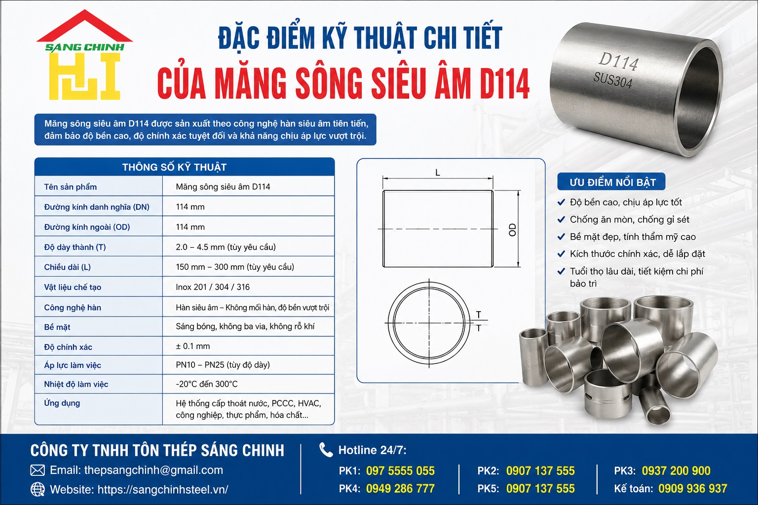 Măng Sông Siêu Âm D114