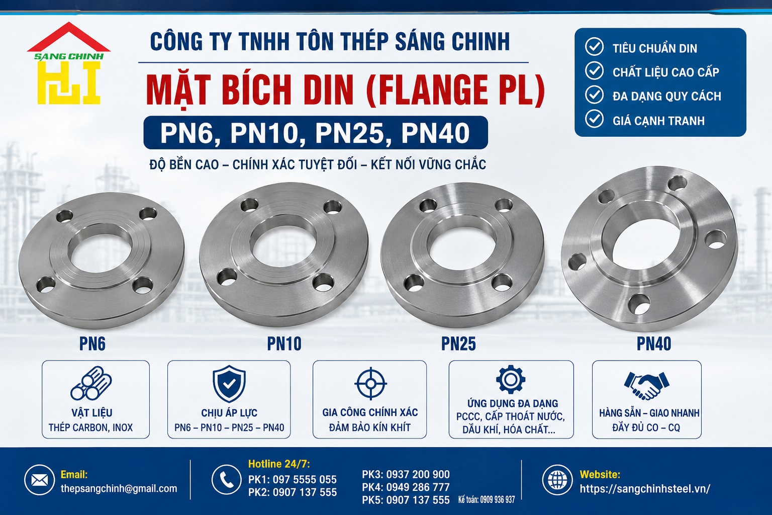 Mặt bích DIN (flange PL) PN6, PN10, PN25, PN40