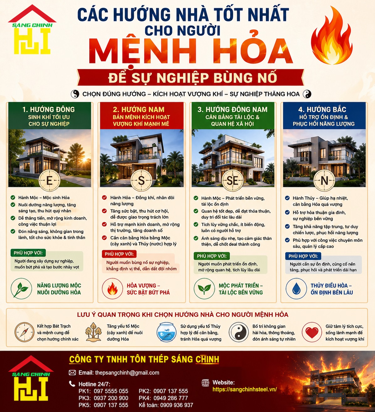 Mệnh Hoả hợp hướng nhà nào để sự nghiệp bùng nổ vượng khí?