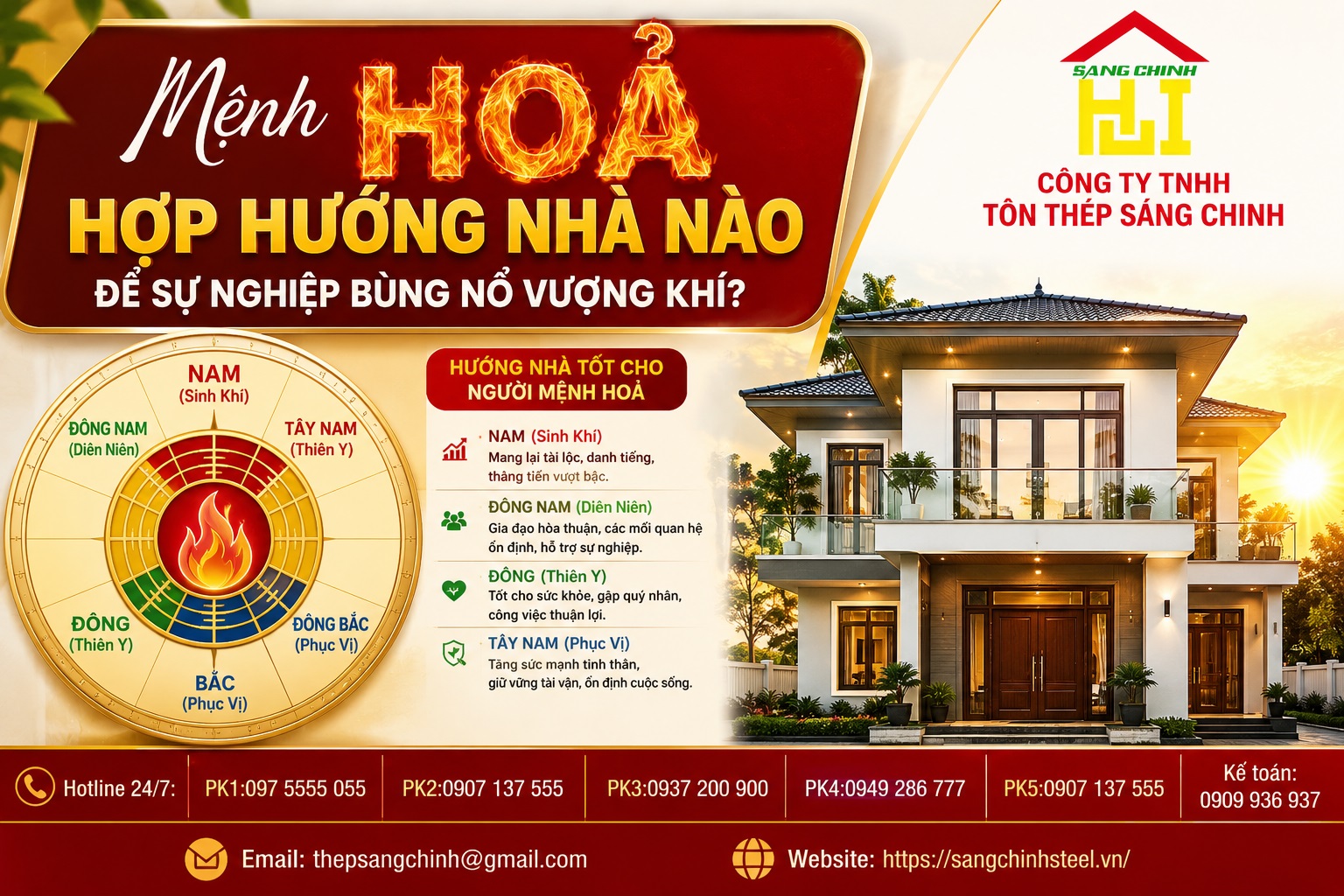 Mệnh Hoả hợp hướng nhà nào để sự nghiệp bùng nổ vượng khí?