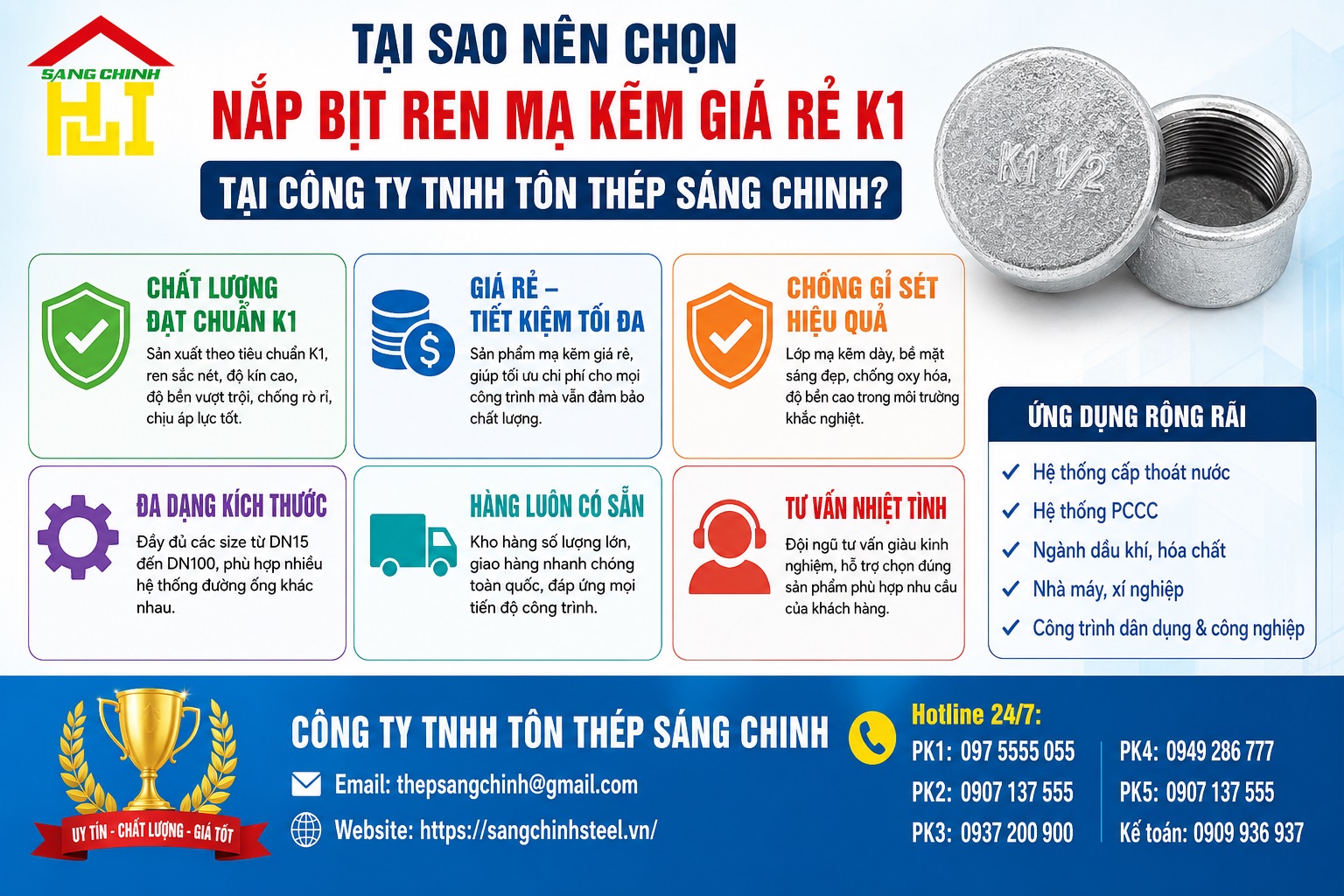 Nắp bịt ren mạ kẽm giá rẻ K1