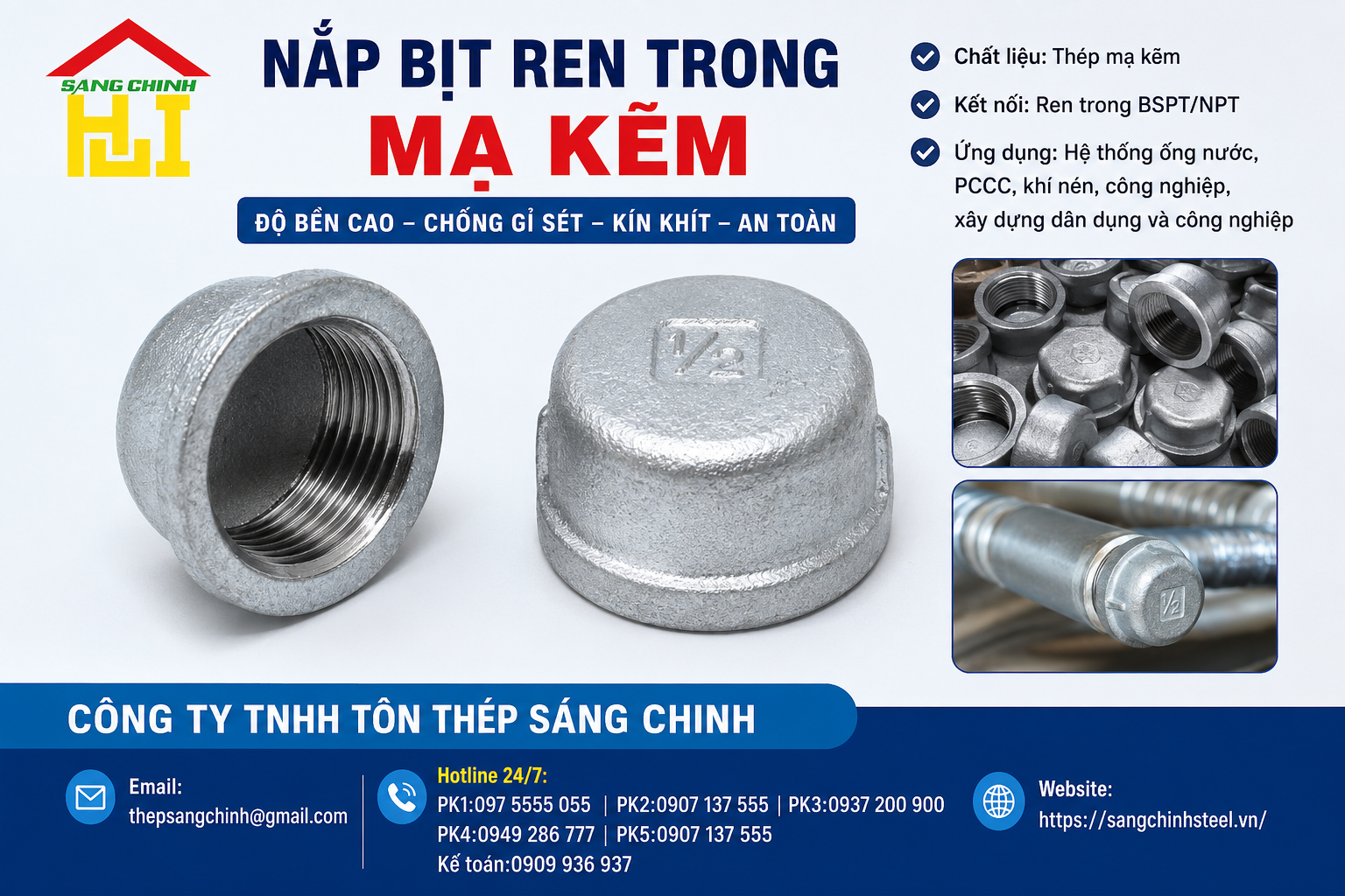 Nắp Bịt Ren Trong Mạ Kẽm