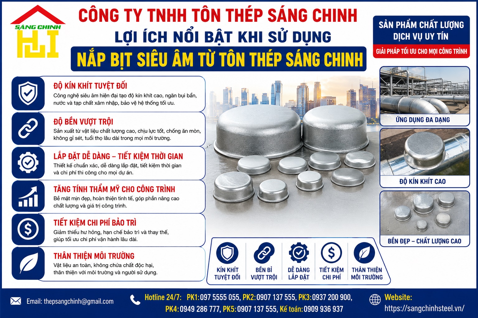 Nắp bịt siêu âm D114, D89, D65, D49, D60, D76, D101…