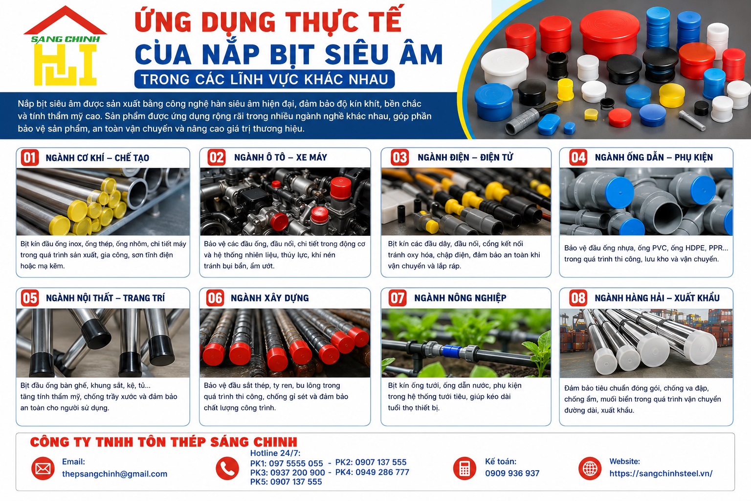 Nắp bịt siêu âm D114, D89, D65, D49, D60, D76, D101…
