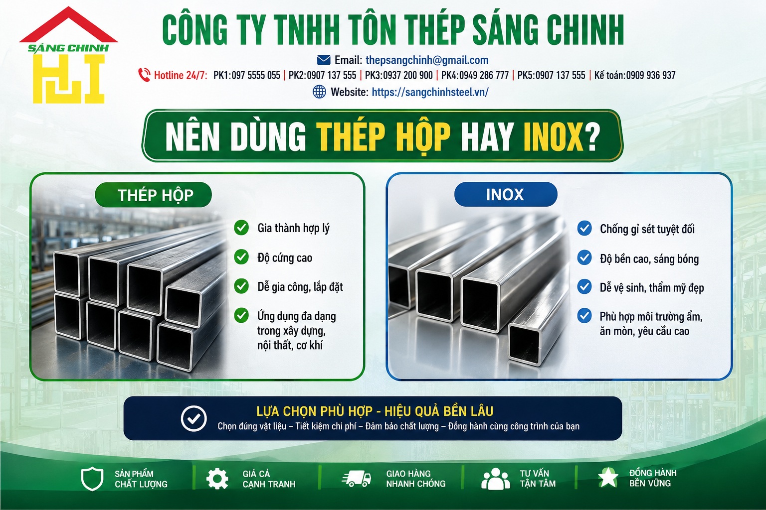Nên dùng thép hộp hay inox
